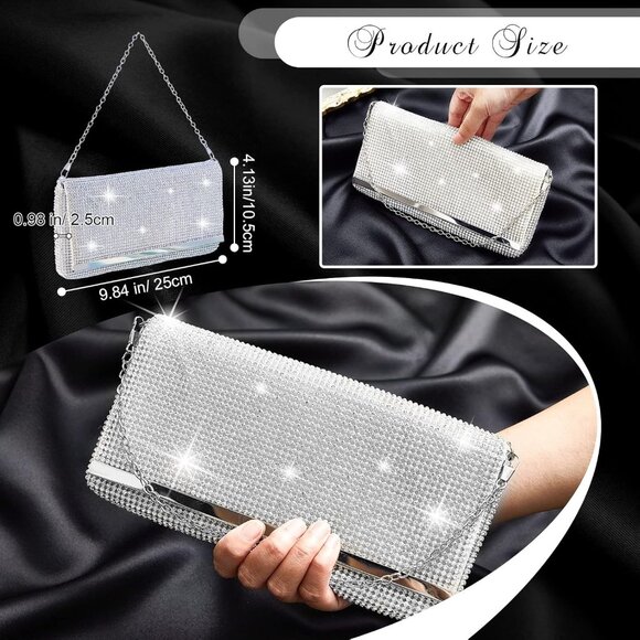 ⚡ Women's Glitter Pearls Evening Rhinestone Detachable Chain Clutch Bag - Picture 2 of 6
